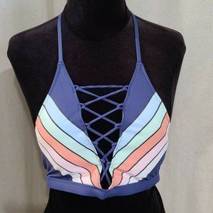 Pink Victorias Secret Multiway Halter Swim Bikini Top M Blue Multicolor